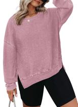 Moletom feminino Eytino plus size em malha de waffle rosa 3X Moletom feminino Eytino plus size em malha de waffle rosa 3X