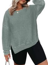 Moletom feminino Eytino plus size em malha de waffle verde 3X