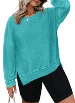 Moletom feminino Eytino plus size em malha waffle azul celeste 2X Moletom feminino Eytino plus size em malha waffle azul celeste 2X