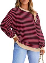 Moletom feminino Eytino plus size, pulôver listrado, colorido, bloco de cores Moletom feminino Eytino plus size, pulôver listrado, colorido, bloco de cores