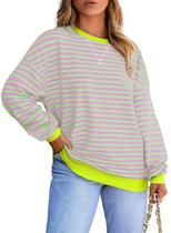 Moletom feminino Eytino plus size solto verde listrado 2X