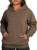 Moletom feminino Eytino, tamanho grande, manga comprida, café 1X