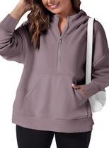 Moletom feminino Eytino, tamanho grande, meio zíper, roxo, 4X Moletom feminino Eytino, tamanho grande, meio zíper, roxo, 4X