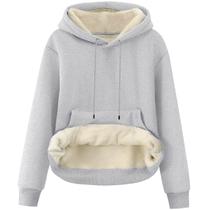 Moletom feminino Flygo, forrado de lã sherpa, cinza claro, de inverno Moletom feminino Flygo, forrado de lã sherpa, cinza claro, de inverno