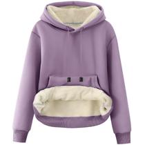 Moletom feminino Flygo, forrado de lã sherpa, roxo de inverno