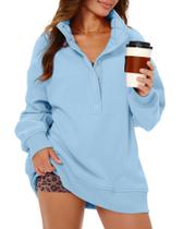 Moletom feminino Gacaky de lã grande com decote Henley azul Moletom feminino Gacaky de lã grande com decote Henley azul