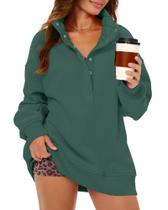 Moletom feminino Gacaky, de lã grande, decote Henley, verde, GG Moletom feminino Gacaky, de lã grande, decote Henley, verde, GG