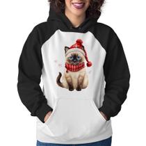 Moletom Feminino Gato Natalino Gorro e Cachecol - Foca na Moda