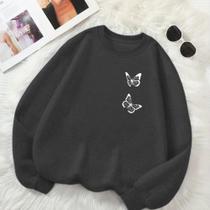 Moletom Feminino GOLA CARECA Estao Borboletas Delicada Inverno Frio Fofo