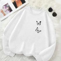 Moletom Feminino GOLA CARECA Estao Borboletas Delicada Inverno Frio Fofo