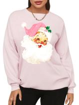 Moletom feminino Heloto, pulôver rosa de Natal, Papai Noel Moletom feminino Heloto, pulôver rosa de Natal, Papai Noel