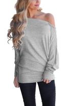 Moletom feminino INFITTY Off Shoulder Batwing cinza claro Moletom feminino INFITTY Off Shoulder Batwing cinza claro