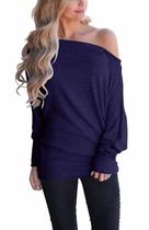 Moletom feminino INFITTY, sem ombro, azul marinho, tamanho M Moletom feminino INFITTY, sem ombro, azul marinho, tamanho M