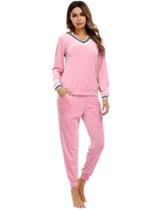 Moletom feminino Irevial de veludo amassado listrado rosa Moletom feminino Irevial de veludo amassado listrado rosa