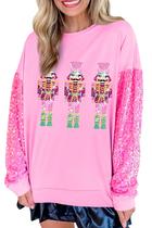 Moletom feminino KMBANGI com estampa de lantejoulas de Natal com estampa de lantejoulas