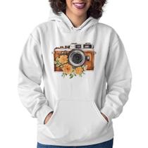 Moletom Feminino Máquina Fotográfica Vintage e Flores - Foca na Moda