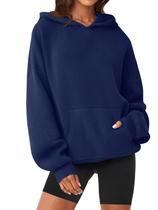 Moletom feminino MEROKEETY 2024, com capuz grande, azul marinho