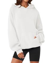 Moletom feminino MEROKEETY 2024, com capuz grande, branco