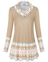 Moletom feminino Miusey, gola alta, patchwork, cáqui, 3GG