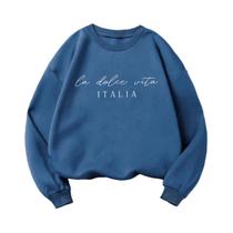 Moletom Feminino Multicolorido Y2K Com Estampa La Dolce Vita, Pullover Casual De Fleece, Top Solto