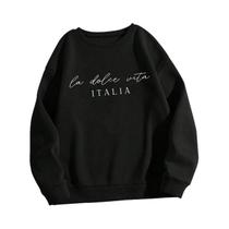 Moletom Feminino Multicolorido Y2K Com Estampa La Dolce Vita, Pullover Casual De Fleece, Top Solto