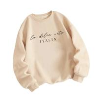 Moletom Feminino Multicolorido Y2K Com Estampa La Dolce Vita, Pullover Casual De Fleece, Top Solto