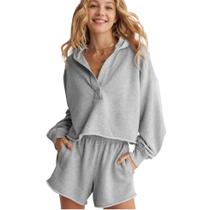 Moletom feminino Outfit SeeLuna com capuz de 2 peças e shorts