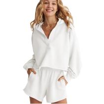 Moletom feminino Outfit SeeLuna de 2 peças com shorts branco GG