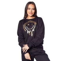 Moletom Feminino Over Surf Estampa Metalizada Preto