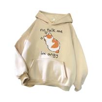 Moletom Feminino Oversize Com Estampa De Gato Zangado, Estilo Hip Hop Casual, Pullover Macio