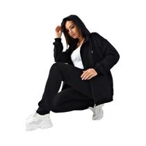 Moletom Feminino Oversized Com Capuz De Fleece Quente Com Zíper Moda Casual De Outono Roupas