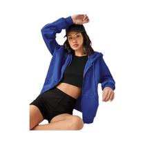 Moletom Feminino Oversized Com Capuz De Fleece Quente Com Zíper Moda Casual De Outono Roupas