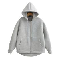 Moletom Feminino Oversized Com Zíper, Manga Comprida, Com Capuz, Jaqueta De Outono