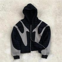 Moletom Feminino Oversized Y2K Retrô Com Patchwork Bordado Gótico Streetwear Solto Com Capuz