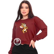 Moletom Feminino Personalizado Desenho Tom e Jerry Modelo Gola Careca Blusa de frio Linha Premium 20