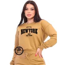 Moletom Feminino Personalizado New York Modelo Gola Careca Blusa de frio Linha Premium 2025 Lançamen