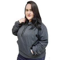 Moletom Feminino Plus Size Canguru Liso Cinza-Grafite