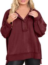 Moletom Feminino Plus Size Eytino - Decote V, Manga Comprida, Vermelho 1X
