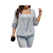 Moletom Feminino plus Size Grande Sólido Com Nervuras Manga Comprida Primavera Outono Casual Com