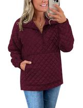 Moletom feminino PRETTYGARDEN acolchoado com decote em V vermelho vinho Moletom feminino PRETTYGARDEN acolchoado com decote em V vermelho vinho