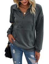 Moletom feminino PRETTYGARDEN casual de manga comprida cinza escuro Moletom feminino PRETTYGARDEN casual de manga comprida cinza escuro