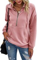 Moletom feminino PRETTYGARDEN casual de manga comprida com zíper rosa