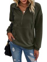 Moletom feminino PRETTYGARDEN casual de manga comprida verde militar