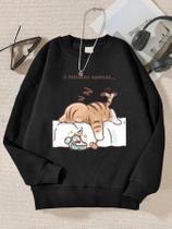 Moletom Feminino Quente Com Capuz Estampa De Gato Casual Unissex Pullover Outono