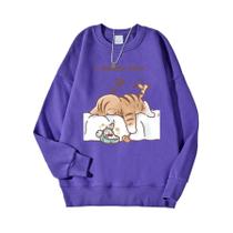 Moletom Feminino Quente Com Capuz Estampa De Gato Casual Unissex Pullover Outono