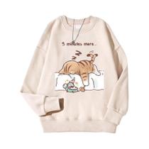 Moletom Feminino Quente Com Capuz Estampa De Gato Casual Unissex Pullover Outono