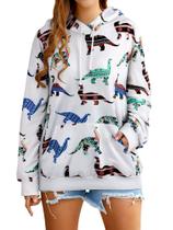 Moletom feminino RMCMS fofo com estampa de dinossauro de algodão nobre