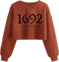 Moletom feminino Salem 1692 They Missed One Crop, Halloween, retrô, Salem Massachusetts, lanterna gráfica, pulôver de manga comprida, blusa vintage Witches Tops (XXL, 07A, marrom)