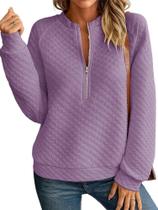 Moletom feminino Schine com meio zíper acolchoado, gola redonda, roxo Moletom feminino Schine com meio zíper acolchoado, gola redonda, roxo