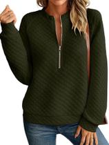 Moletom feminino Schine com meio zíper acolchoado, gola redonda, verde Moletom feminino Schine com meio zíper acolchoado, gola redonda, verde